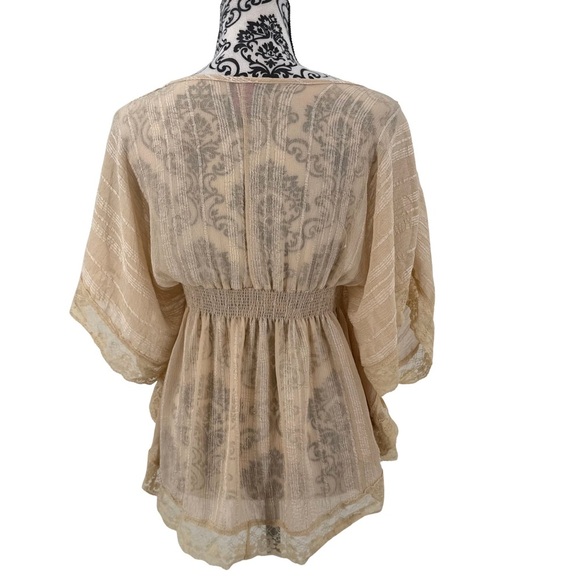 2B Bebe Vintage Y2k Cream Blouse with Dolman Sleeves and Embellished Details - Picture 9 of 12